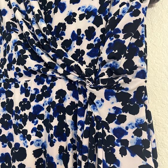 Lauren Ralph Lauren Cocktail Dress Size 16 ALine Blue Floral Stretch Event Party - Picture 5 of 13